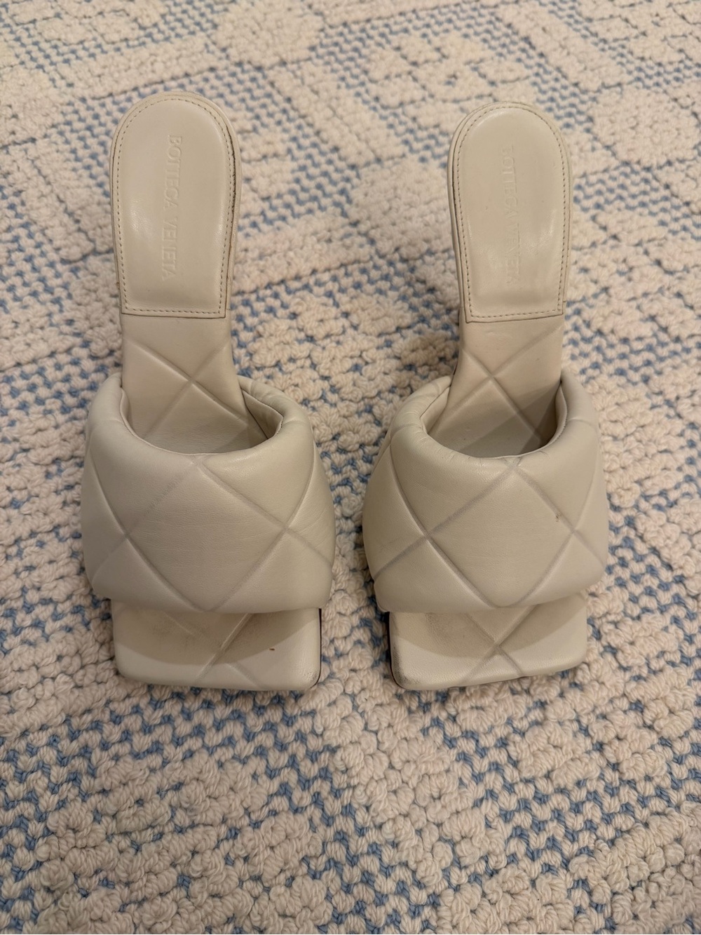 Bottega Veneta Padded Quilted Slide Mules in Off-White